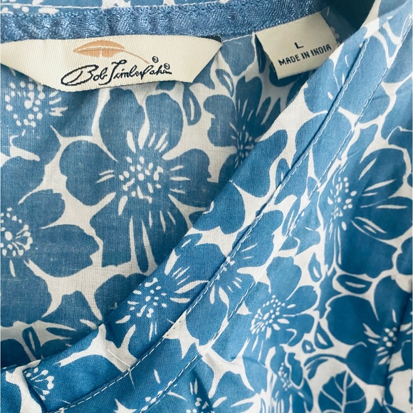 Bob Timberlake Women’s Blouse Large Floral Blue 100% Cotton Pleated Lightweight - Picture 4 of 7